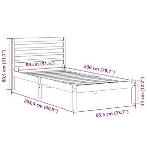 Rám postele s čelo Hnědá 80 x 200 cm Masivní borové dřevo - obrázek 10
