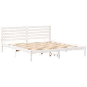 Rám postele s čelo Bílá 200 x 200 cm Masivní borové dřevo - obrázek 4
