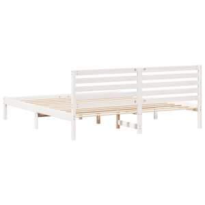 Rám postele s čelo Bílá 200 x 200 cm Masivní borové dřevo - obrázek 7