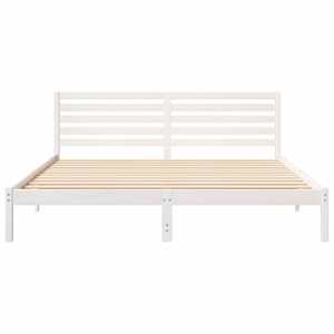 Rám postele s čelo Bílá 200 x 200 cm Masivní borové dřevo - obrázek 5