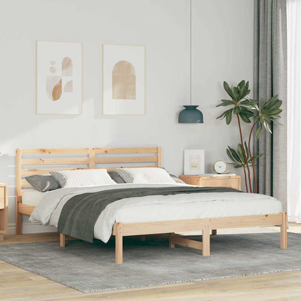 Bedframe met hoofdeinde Bruin 140 x 200 cm Massief grenenhout
