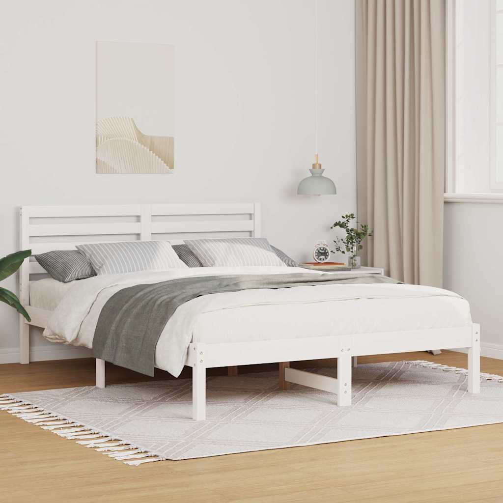 Bedframe met hoofdeinde Wit 135 x 190 cm Massief grenenhout