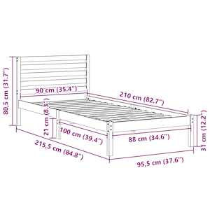 Rám postele s čelo Bílá 90 x 210 cm Masivní borové dřevo - obrázek 10