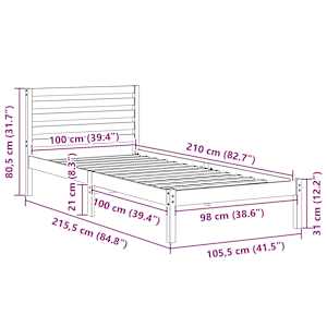 Rám postele s čelo Bílá 100 x 210 cm Masivní borové dřevo - obrázek 10