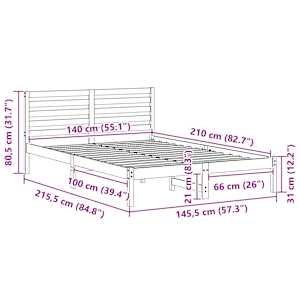 Rám postele s čelo Bílá 140 x 210 cm Masivní borové dřevo - obrázek 10