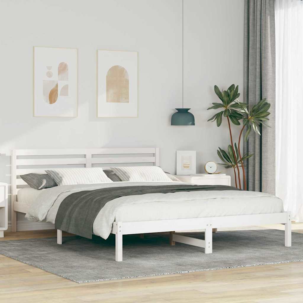 Bedframe met hoofdeinde Wit 160 x 210 cm Massief grenenhout
