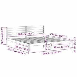 Rám postele s čelo Bílá 200 x 210 cm Masivní borové dřevo - obrázek 10