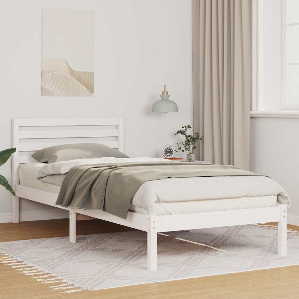 Bedframe met hoofdeinde Wit 90 x 220 cm Massief grenenhout
