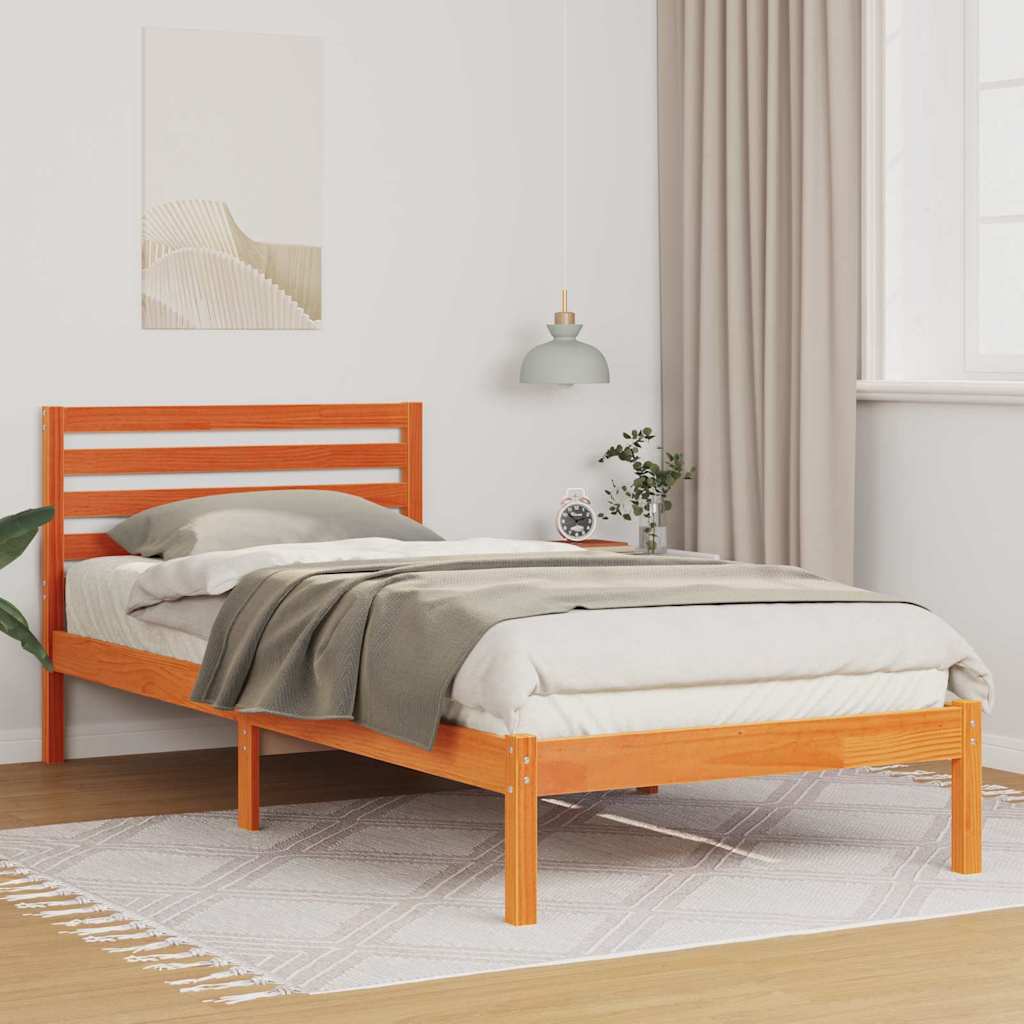 Bedframe met hoofdeinde Wasbruin 90 x 220 cm Massief grenenhout