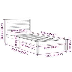 Rám postele Voskově hnědá 100 x 220 cm Masivní borové dřevo - obrázek 10