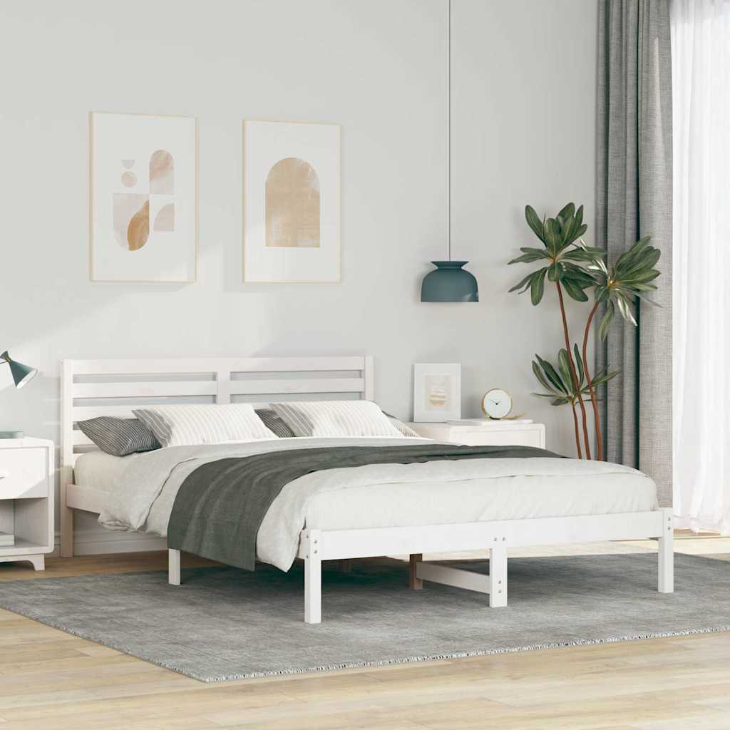 Bedframe met hoofdeinde Wit 140 x 220 cm Massief grenenhout