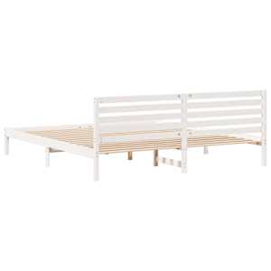 Rám postele s čelo Bílá 200 x 220 cm Masivní borové dřevo - obrázek 7