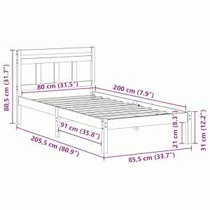 Rám postele Hnědá 80 x 200 cm Masivní borové dřevo - obrázek 10