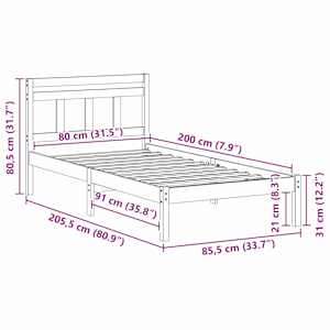 Rám postele Hnědá 80 x 200 cm Masivní borové dřevo - obrázek 10