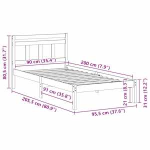 Rám postele Hnědá 90 x 200 cm Masivní borové dřevo - obrázek 10