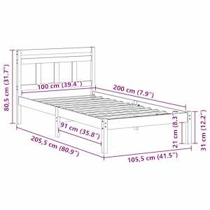 Rám postele Bílá 100 x 200 cm Masivní borové dřevo - obrázek 10