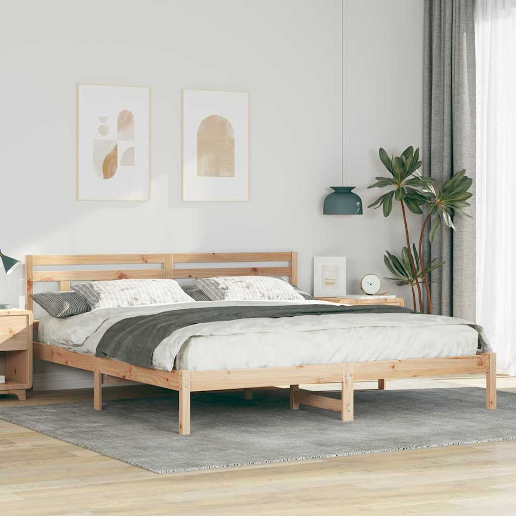 Voodi raam peaga Pruun 200 x 200 cm Mänd