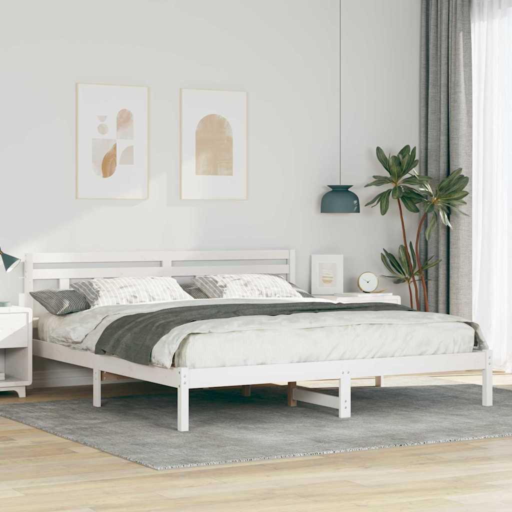 Bedframe met hoofdeinde Wit 200 x 200 cm Massief grenenhout
