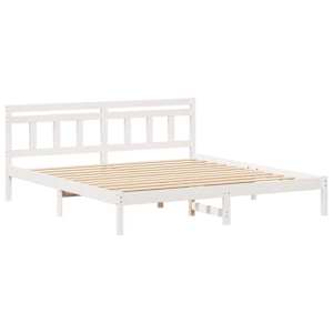 Rám postele Bílá 200 x 200 cm Masivní borové dřevo - obrázek 4