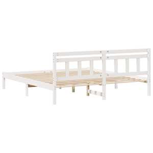 Rám postele Bílá 200 x 200 cm Masivní borové dřevo - obrázek 7