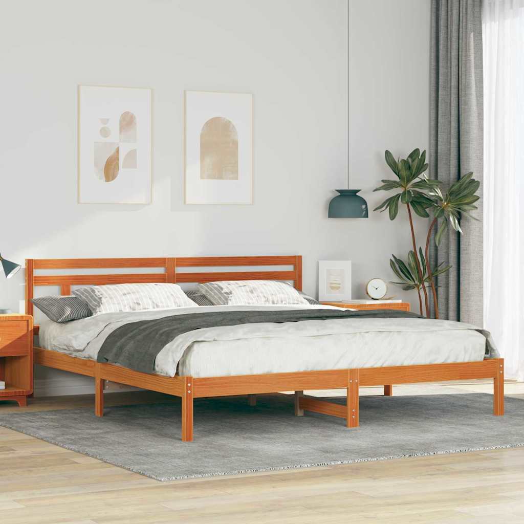 Voodi raam peaga Pruun 200 x 200 cm Mänd