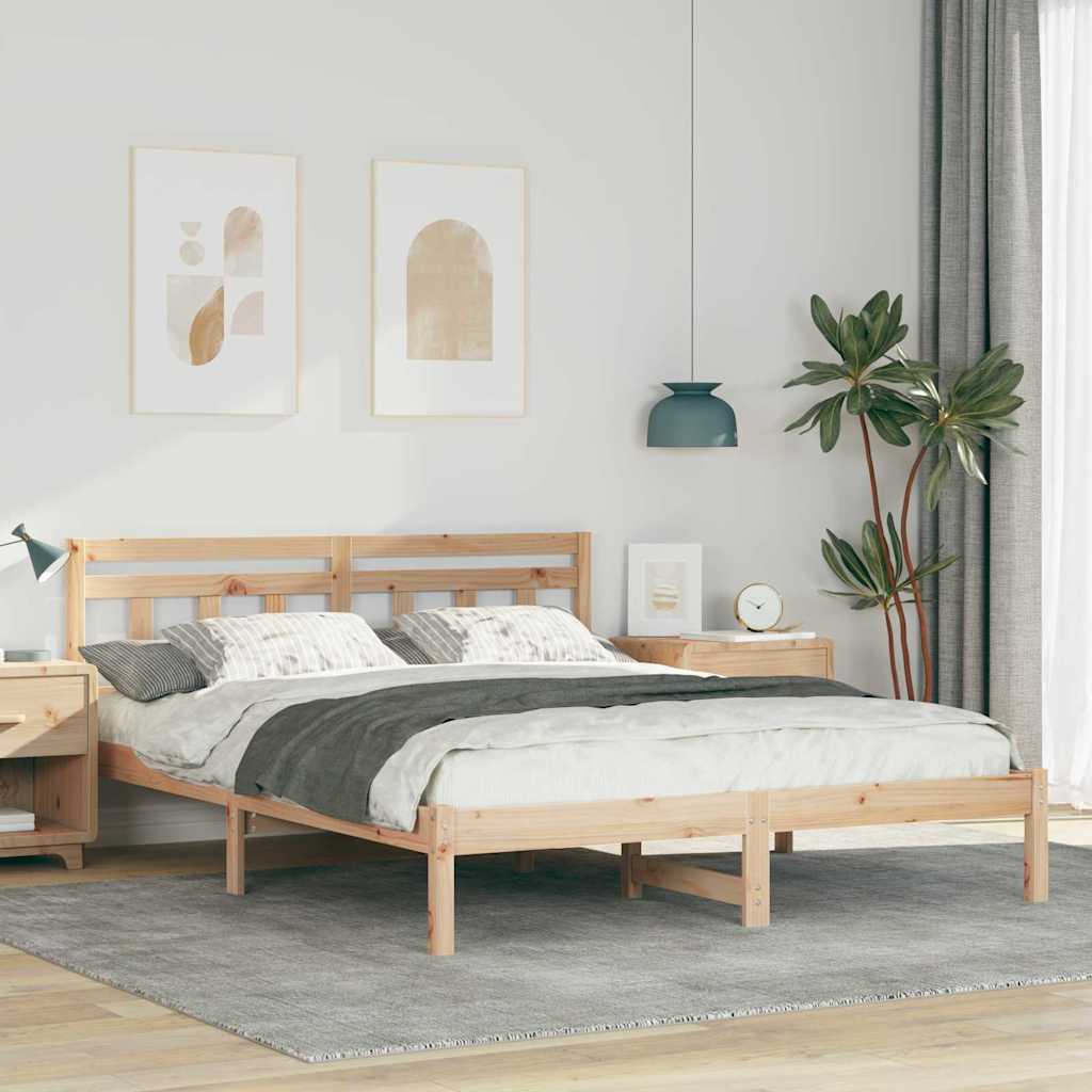 Bedframe met hoofdeinde Bruin 150 x 200 cm Massief grenenhout