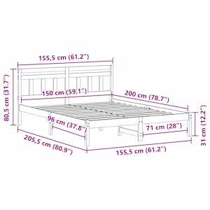 Rám postele Bílá 150 x 200 cm Masivní borové dřevo - obrázek 10