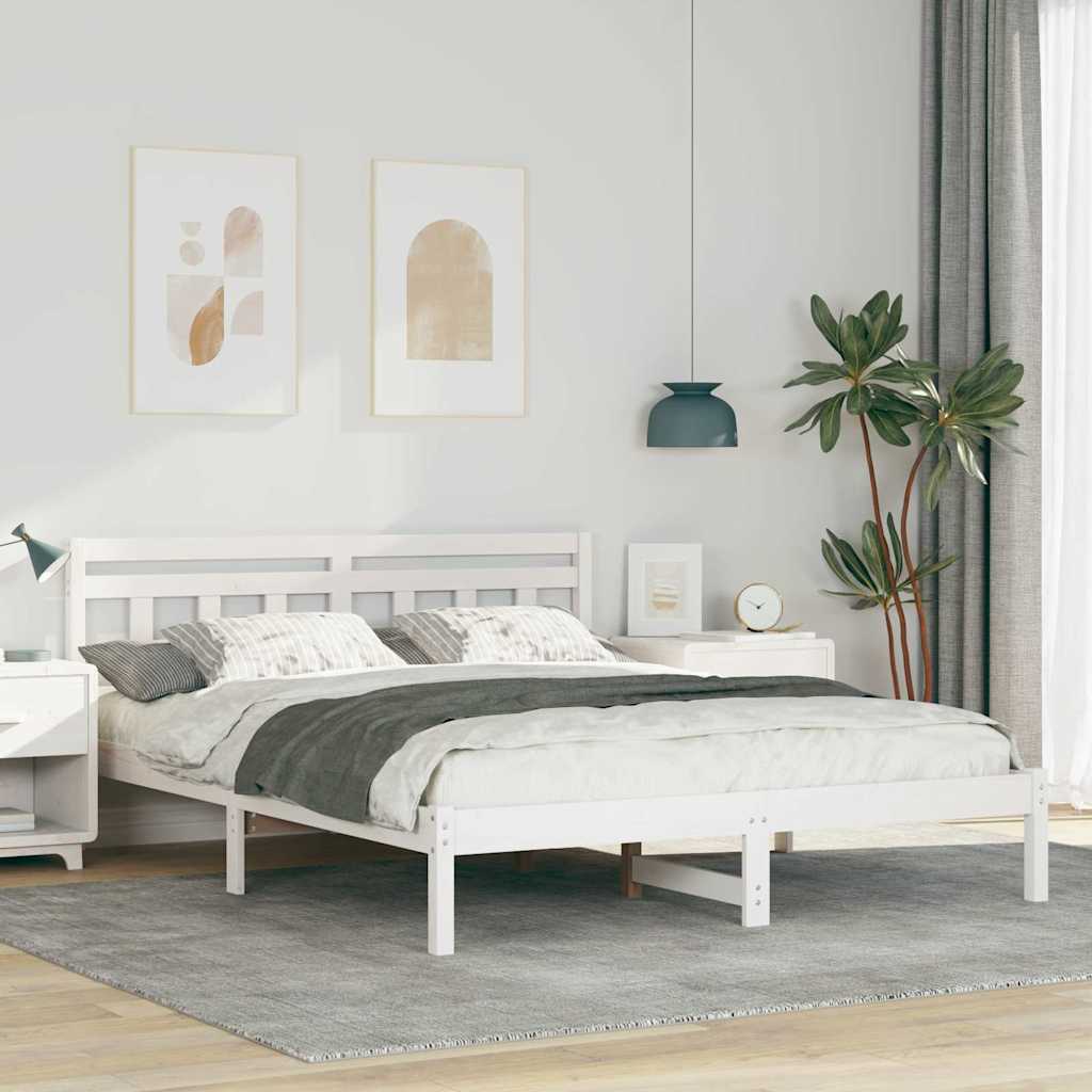 Bedframe met hoofdeinde Wit 140 x 200 cm Massief grenenhout