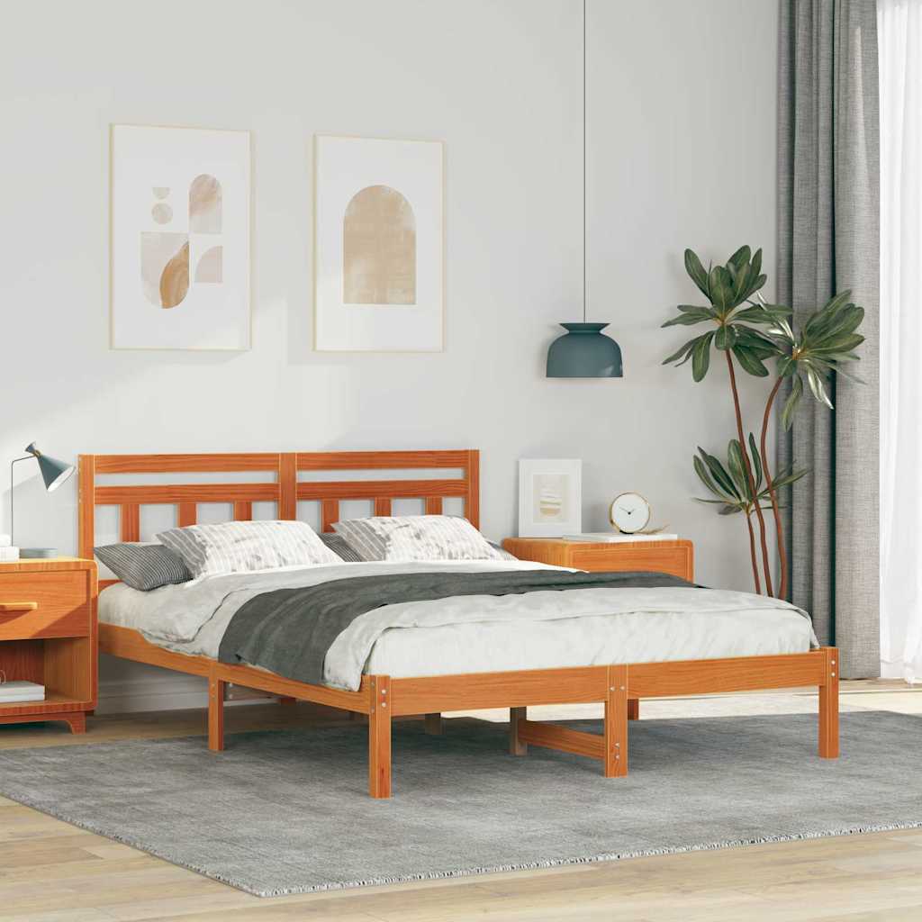 Bedframe met hoofdeinde Bruin 140 x 190 cm Massief grenenhout
