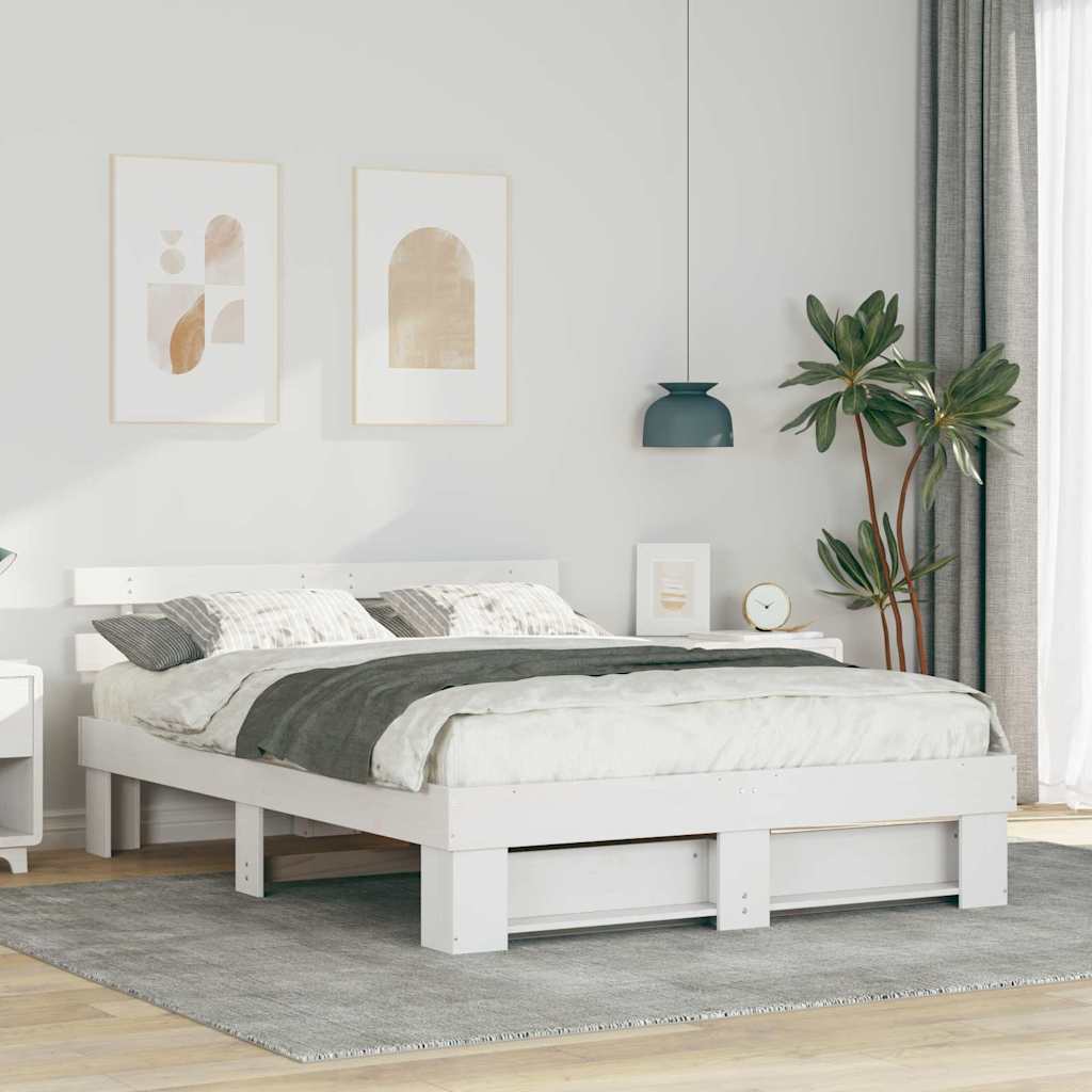 Bedframe met hoofdeinde Wit 160 x 200 cm Massief grenenhout