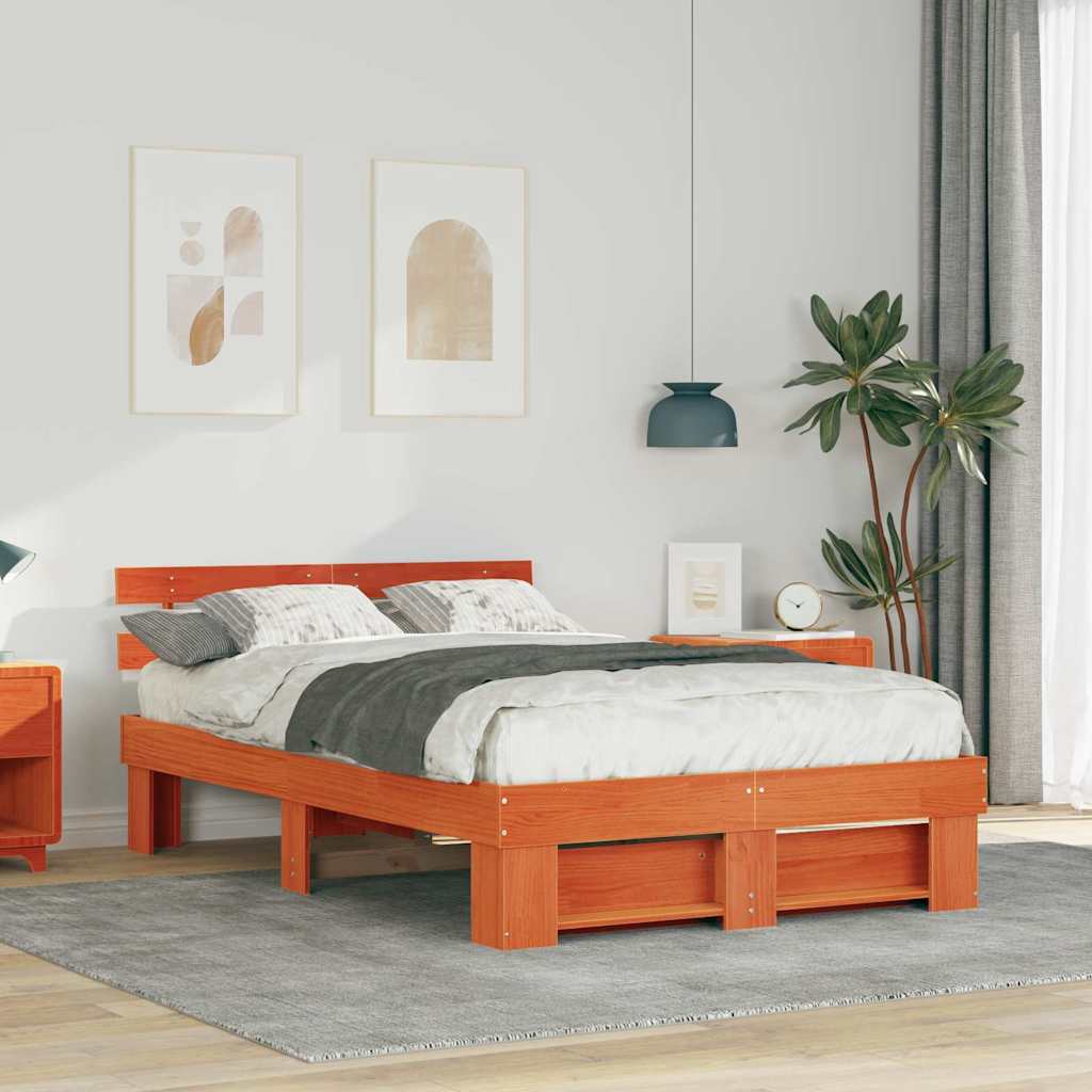 Bedframe Wasbruin 135 x 190 cm Massief grenenhout