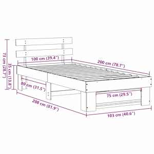 Rám postele s čelo Bílá 100 x 200 cm Masivní borové dřevo - obrázek 10