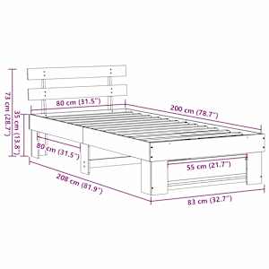 Rám postele s čelo Bílá 80 x 200 cm Masivní borové dřevo - obrázek 10