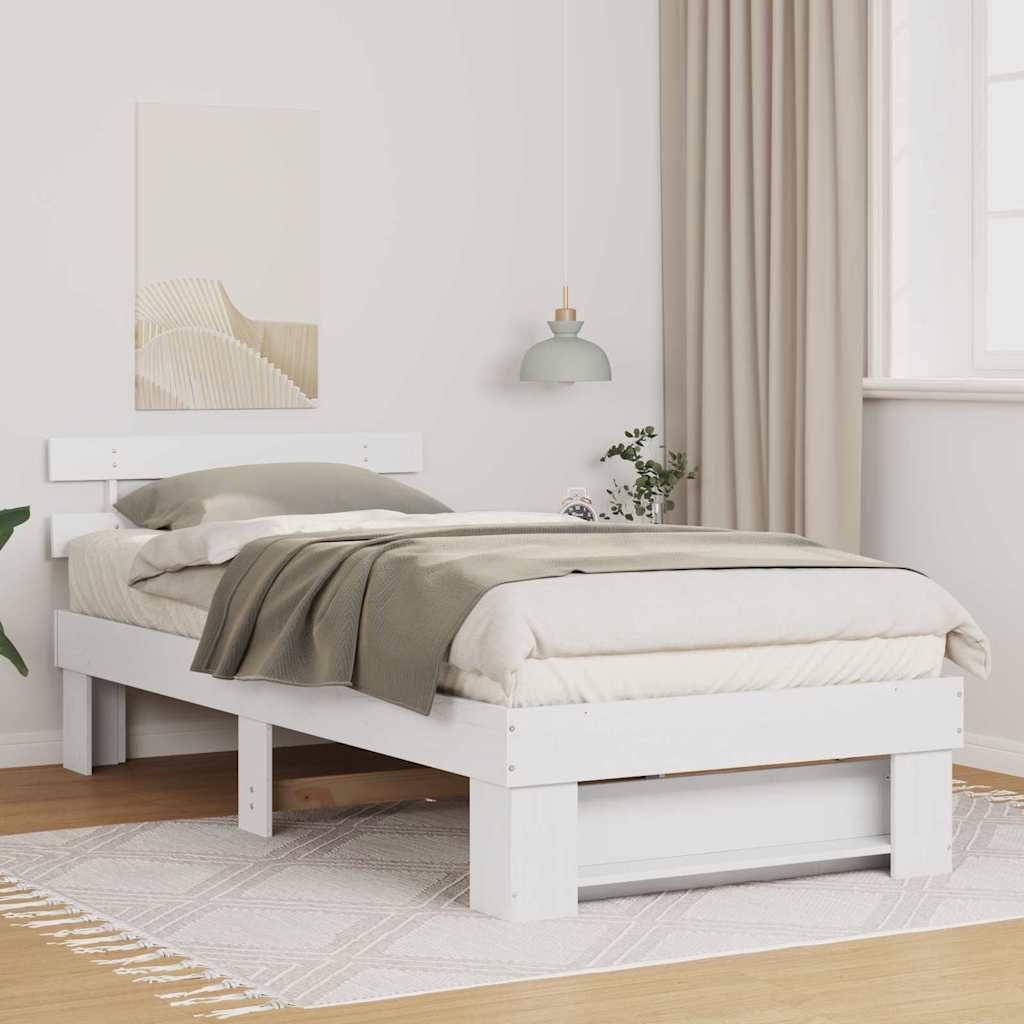 Bedframe met hoofdeinde Wit 75 x 190 cm Massief grenenhout