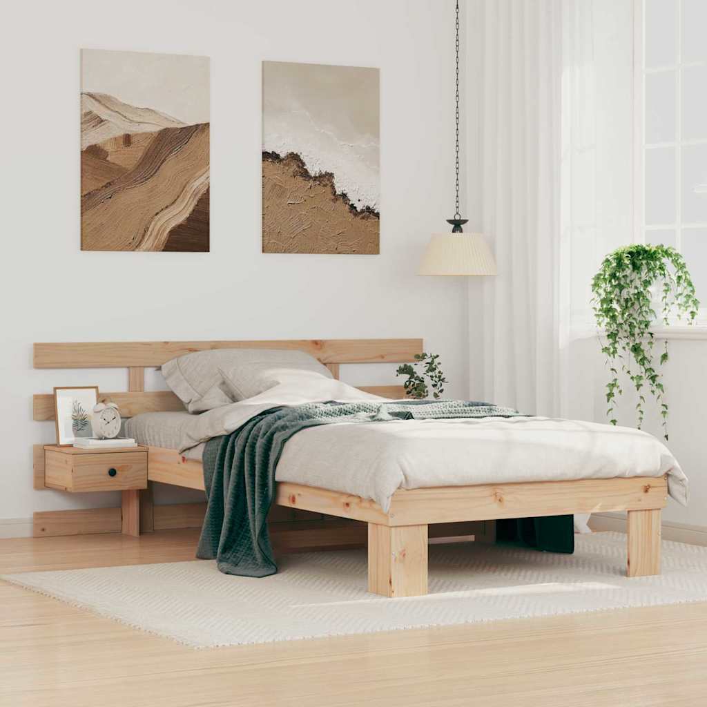 Bedframe met lade met hoofdeinde Bruin 90 x 200 cm Massief grenenhout
