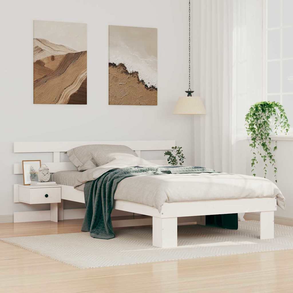 Bedframe met lade met hoofdeinde Wit 90 x 200 cm Massief grenenhout