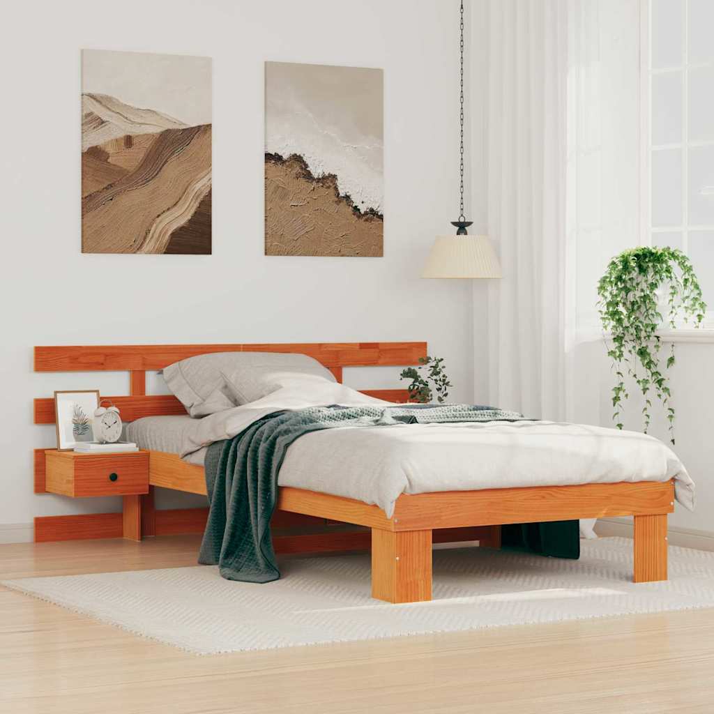 Bedframe met lade met hoofdeinde Wasbruin 90 x 200 cm Massief grenenhout