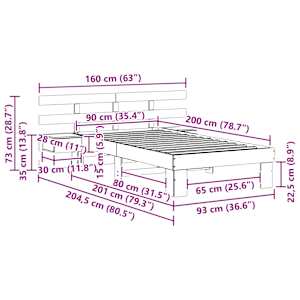 Rám postele Voskově hnědá 90 x 200 cm Masivní borové dřevo - obrázek 11