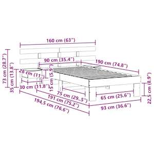 Rám postele s čelo Hnědá 90 x 190 cm Masivní borové dřevo - obrázek 11