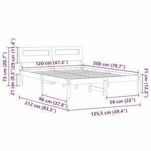 Rám postele s čelo Hnědá 120 x 200 cm Masivní borové dřevo - obrázek 11