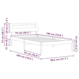 Rám postele s čelo Bílá 75 x 190 cm Masivní borové dřevo - obrázek 11