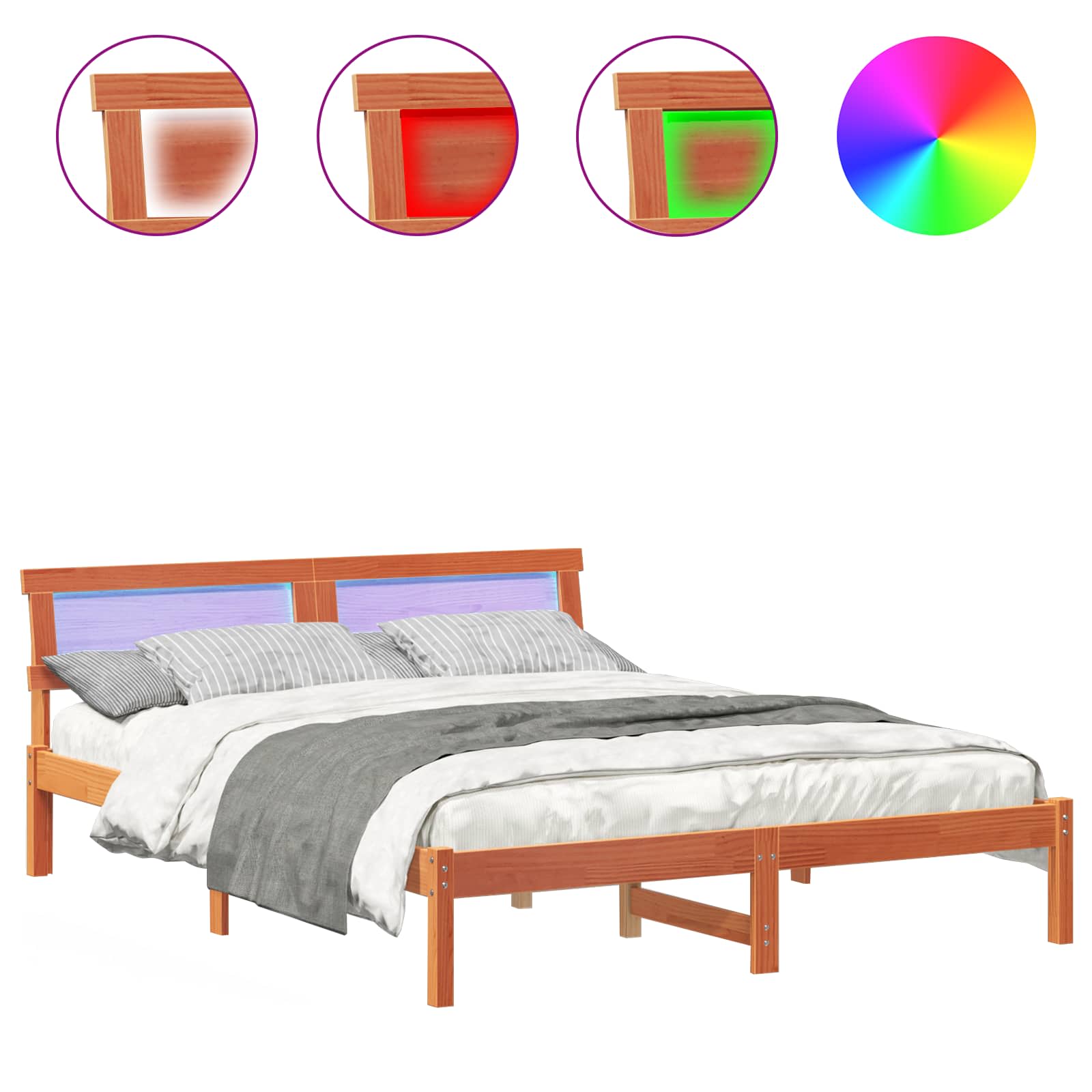 Thumbnail - vidaXL Bettrahmen Wachsbraun 140 x 200 cm Massives Kiefernholz