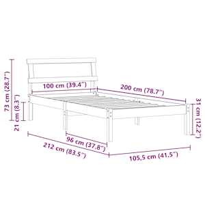 Rám postele s čelo Bílá 100 x 200 cm Masivní borové dřevo - obrázek 11