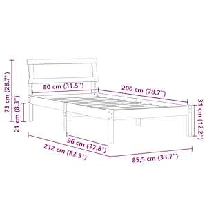 Rám postele s čelo Bílá 80 x 200 cm Masivní borové dřevo - obrázek 11