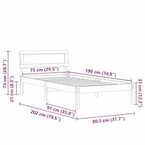 Rám postele s čelo Bílá 75 x 190 cm Masivní borové dřevo - obrázek 11