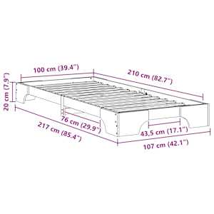 Rám postele Bílá 100 x 210 cm Masivní borové dřevo - obrázek 9