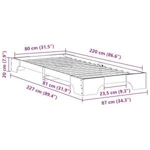 Rám postele Hnědá 80 x 220 cm Masivní borové dřevo - obrázek 9