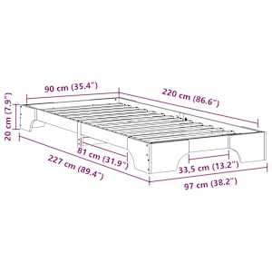 Rám postele Bílá 90 x 220 cm Masivní borové dřevo - obrázek 9