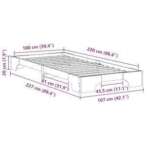 Rám postele Bílá 100 x 220 cm Masivní borové dřevo - obrázek 9