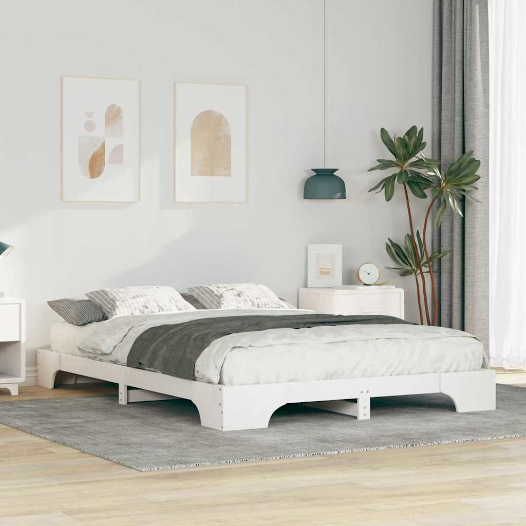Põrandavoodiraam ladustamisega Valge 140 x 220 cm Männipuit